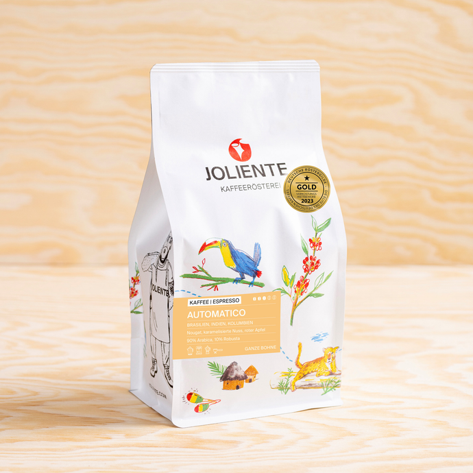 Automatico – Röstkaffee von JOLIENTE, 90 % Arabica und 10 % Robusta, Herkunft: Brasilien, Indien, Kolumbien