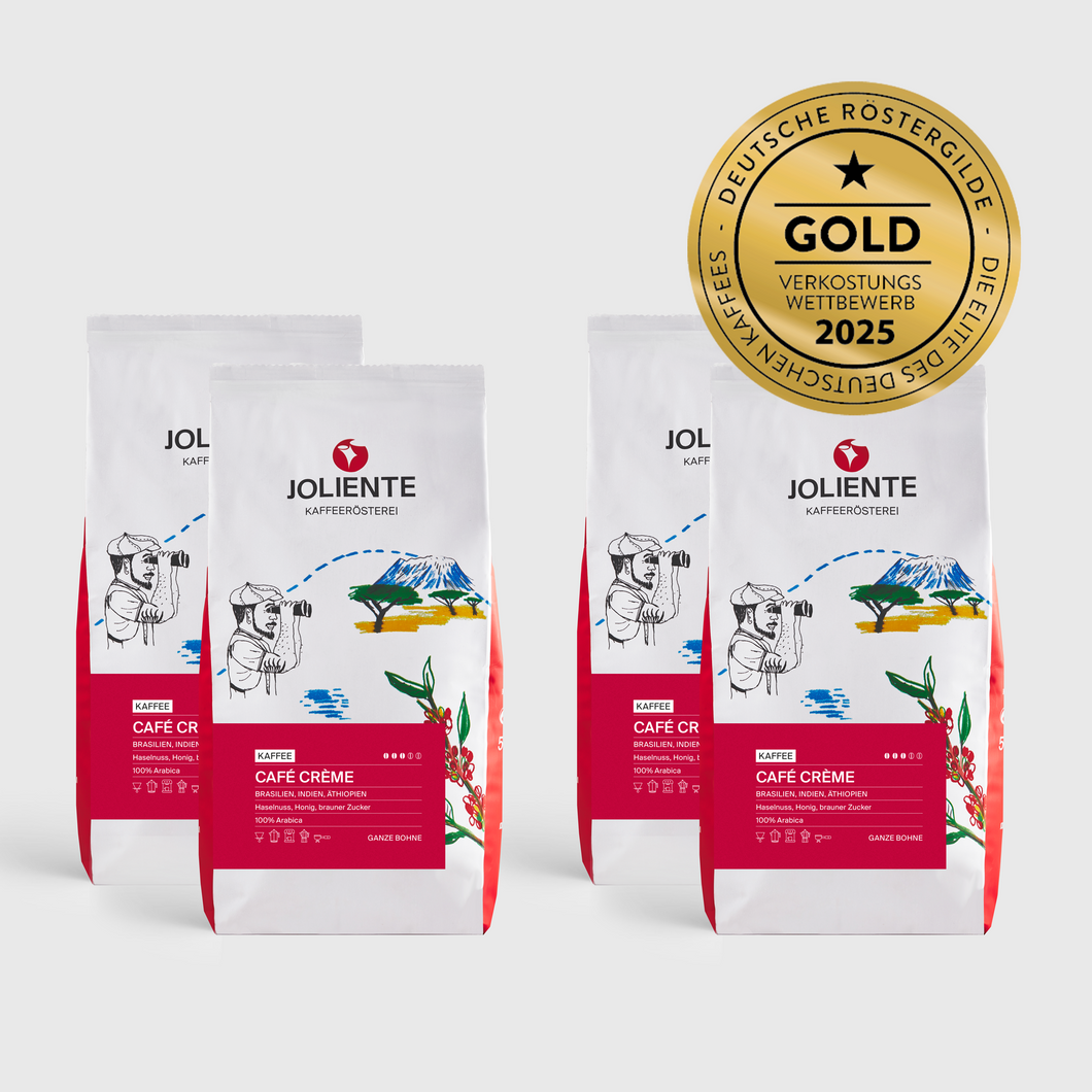 Café Crème – Röstkaffee von JOLIENTE, 100 % Arabica, Herkunft: Brasilien, Indien und Äthiopien