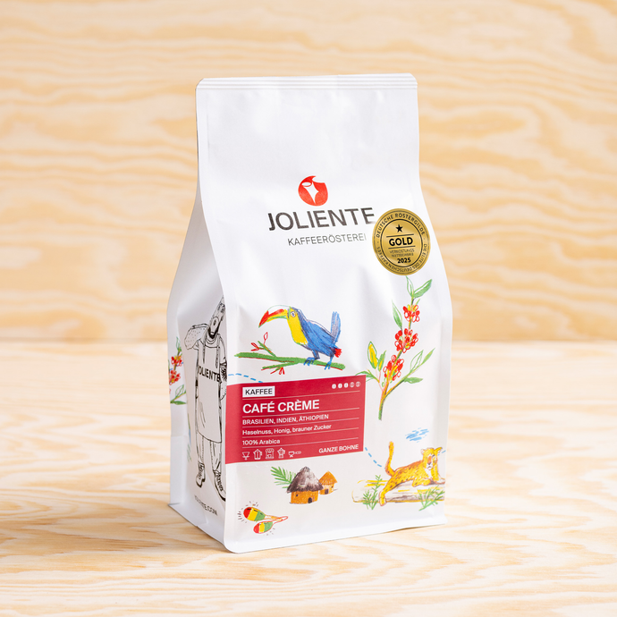 Café Crème – Röstkaffee von JOLIENTE, 100 % Arabica, Herkunft: Brasilien, Indien und Äthiopien