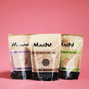 Mauisu Rohrzucker Sortiment – Demerara, Dark Muscovado und Light Muscovado unraffinierter Zucker aus Mauritius