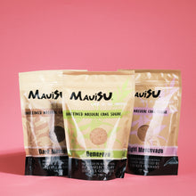 Laden Sie das Bild in den Galerie-Viewer, Mauisu Rohrzucker Sortiment – Demerara, Dark Muscovado und Light Muscovado unraffinierter Zucker aus Mauritius