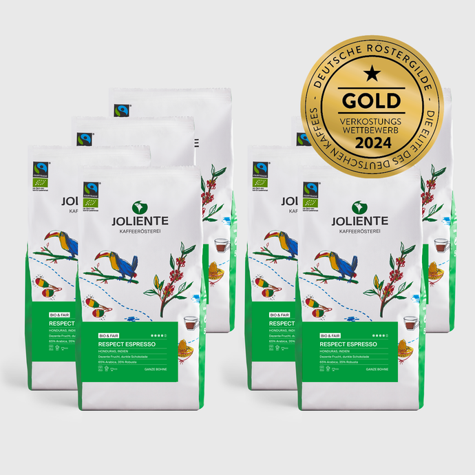 Respect Espresso – Röstkaffee von JOLIENTE, 65 % Arabica und 35 % Robusta, Herkunft: Honduras, Indien