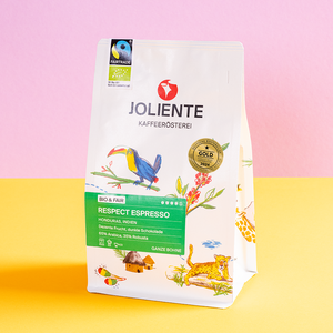 Respect Espresso – Röstkaffee von JOLIENTE, 65 % Arabica und 35 % Robusta, Herkunft: Honduras, Indien